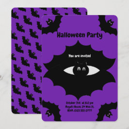 Convite Morcegos de Halloween em Roxo Real