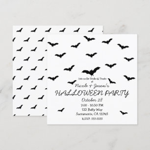 Convite Morcegos Pretos & Festa de Halloween Fofa de Branc