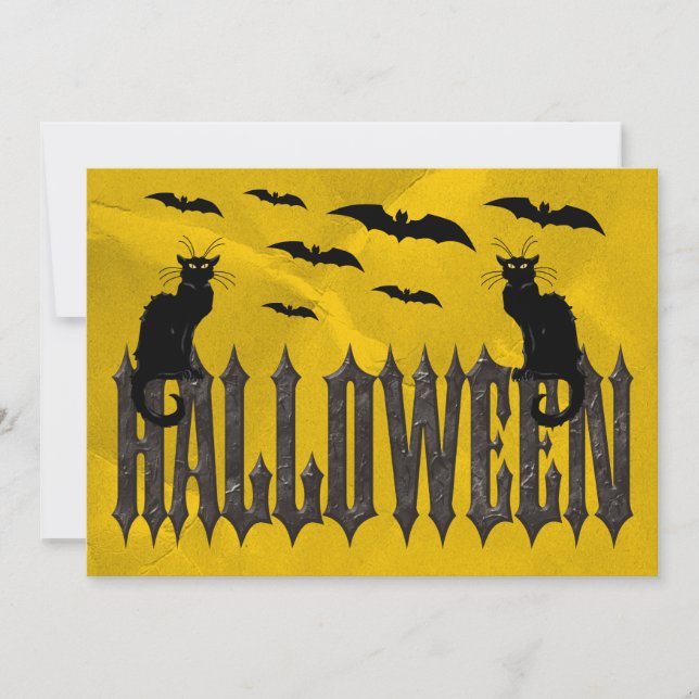 Convite Morcegos Voadores & Gatos Assustadores Halloween (Frente)