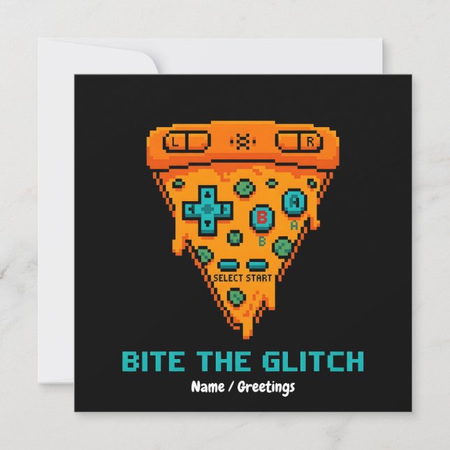Convite Morde a Falha Retro 8-Bit Pixel Pizza Gamer (Frente)