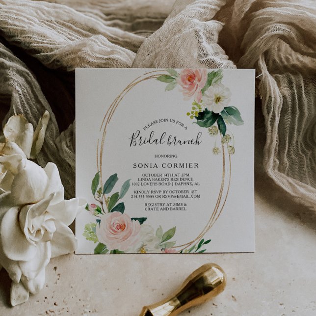 Convite Morena e Dourada Brida Elegante Geométrica Brunch (Criador carregado)