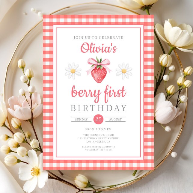 Convite Moreninha de Morango 1º Aniversário Morango Primei (Strawberry 1st Birthday Berry First Birthday Invitation)