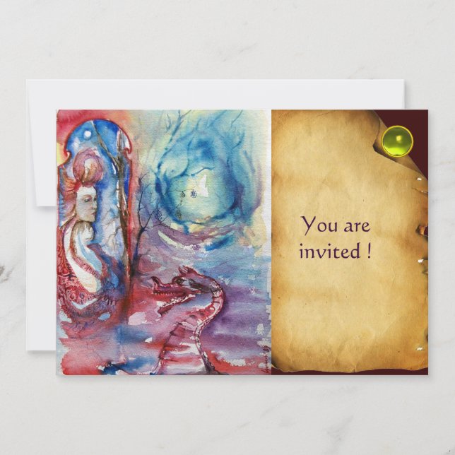 Convite MORGANA Senhora e Dragão Pergaminho Gema Amarela (Frente)