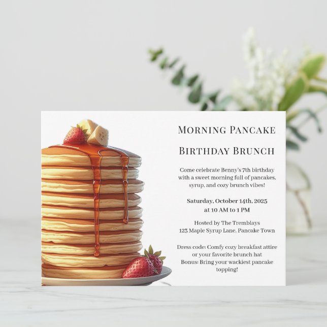 Convite Morning Pancake Birthday Brunch | Cozy Weekend (Em pé/Frente)