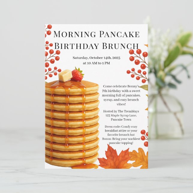 Convite Morning Pancake Birthday Brunch | Cozy Weekend (Em pé/Frente)