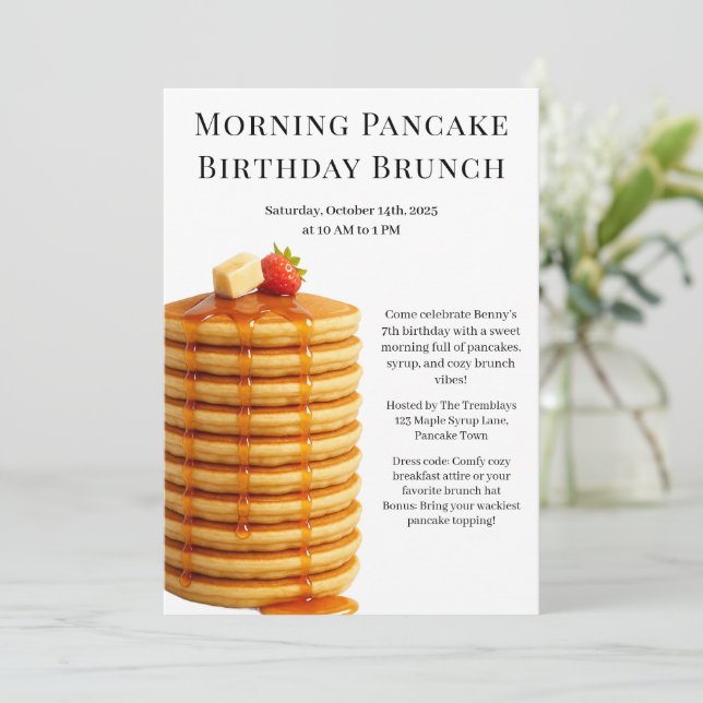 Convite Morning Pancake Birthday Brunch | Cozy Weekend (Em pé/Frente)