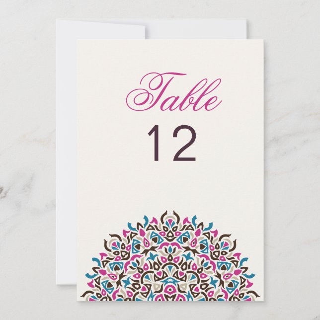 Convite Moroccan Lattice Geo Mandala Wedding Table Number (Frente)