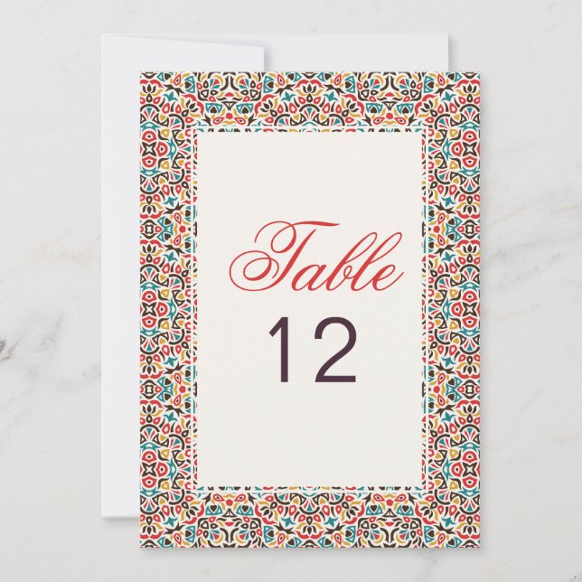 Convite Moroccan Lattice Geo Mandala Wedding Table Number (Frente)