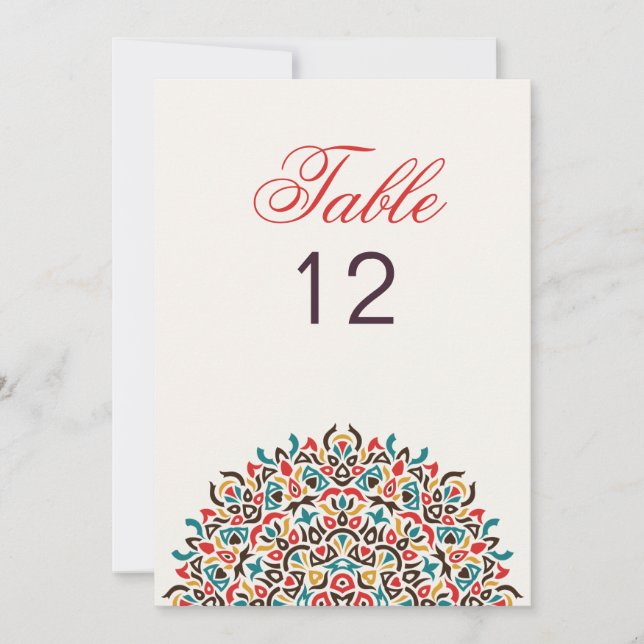Convite Moroccan Lattice Geo Mandala Wedding Table Number (Frente)