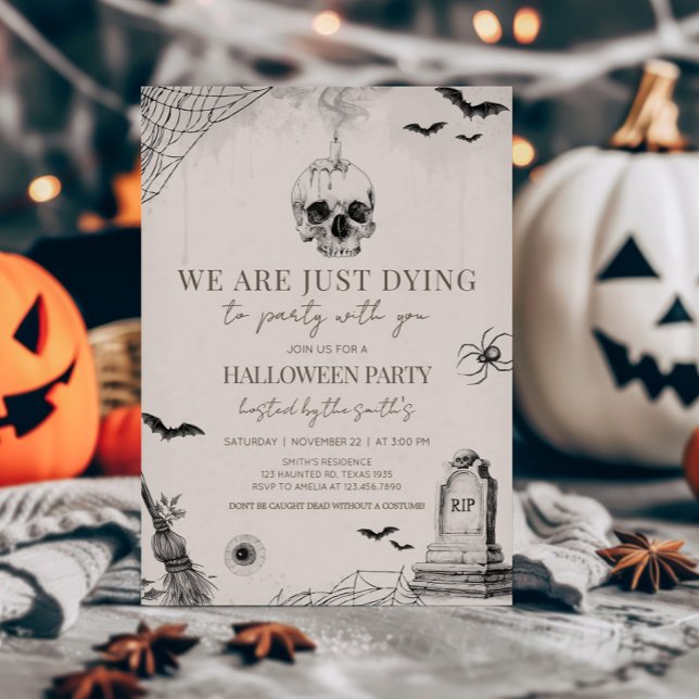 Convite Morrendo no Partido Adulto do Dia das Bruxas (We are just Dying to Party Halloween Party Invitation)