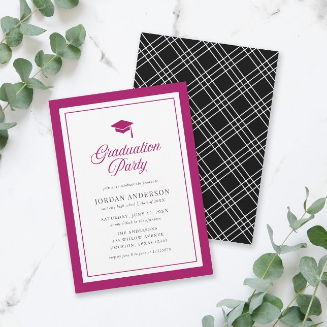 Convite Mortarboard de Graduação Script Editável Cor Festa (Criador carregado)