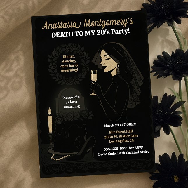 Convite Morte a aniversário de 30 anos Gótica da Mulher ao (Woman's 30th Birthday Gothic Glam Death to My 20s Invitation)