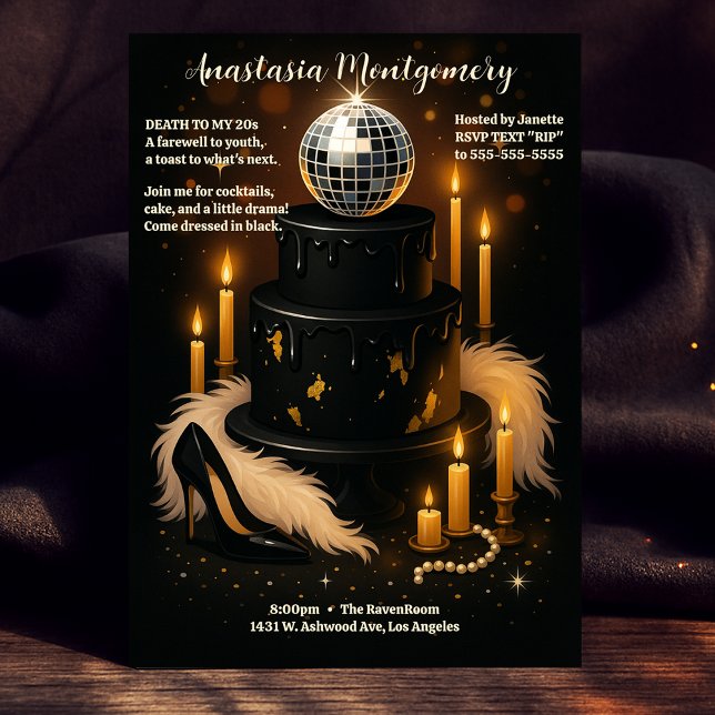 Convite Morte aniversário de 30 anos da mulher ao meu 20s  (Woman's 30th Birthday Death to my 20s Glam Party Invitation)