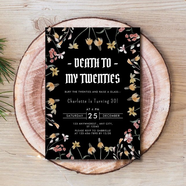 Convite Morte Floral Elegante para a aniversário de 30 ano (Elegant Floral Death to My Twenties 30th Birthday Invitation)