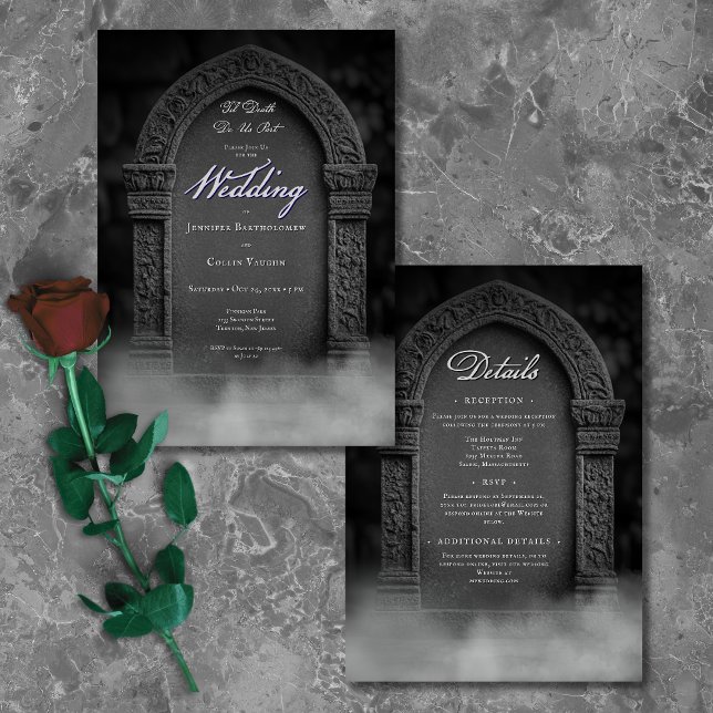 Convite Morte Gótica Faz-Nos Parte Casamento De Tombstone (Gothic Til Death Do Us Part Tombstone Wedding Invitation)