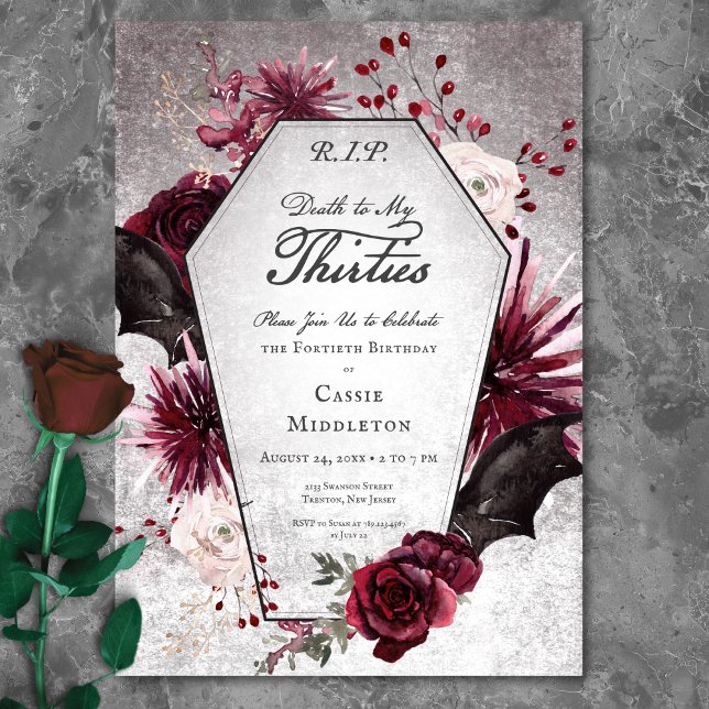 Convite Morte gótica russa ao meu aniversário de 40 anos d (Rustic Gothic Death to My Thirties 40th Birthday Invitation)