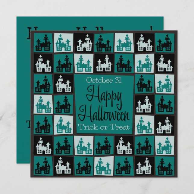 Convite Mosaico da casa assombrada do Halloween (Frente/Verso)