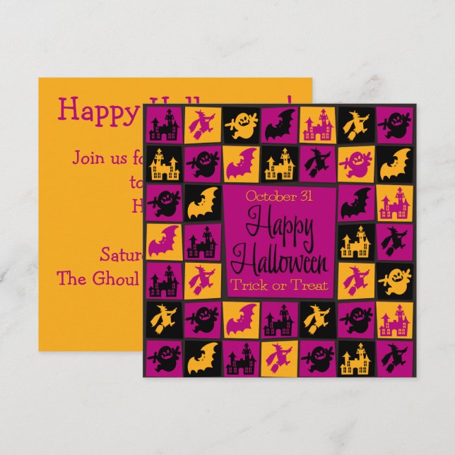 Convite Mosaico de Halloween (Frente/Verso)