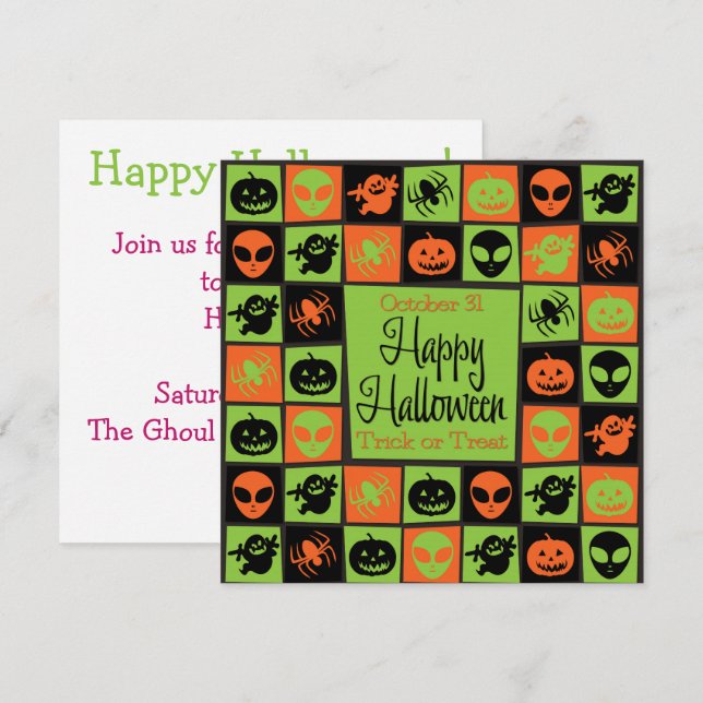 Convite Mosaico de Halloween (Frente/Verso)