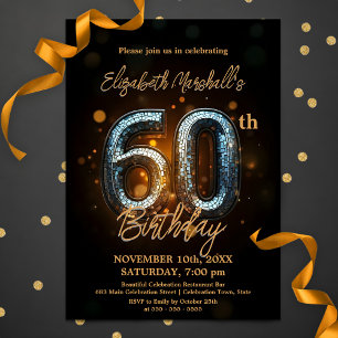 Convite Mosaico Dourado Elegante e brilhante no 60º Aniver