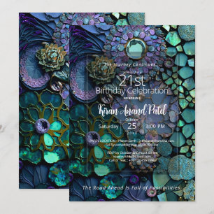 Convite Mosaico Oceânico Gemstone Botânica Abstrata