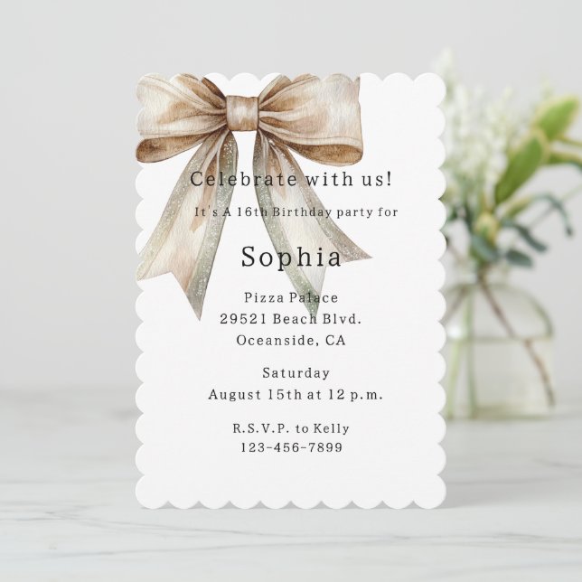 Convite Moss Arco 16º Aniversário do Champanhe Branco (Em pé/Frente)