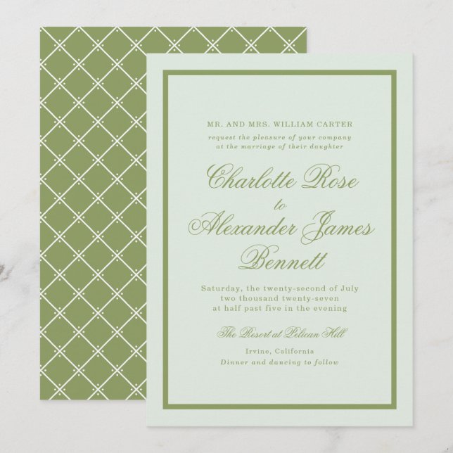 Convite Moss Green Estate Wedding Invitation (Frente/Verso)