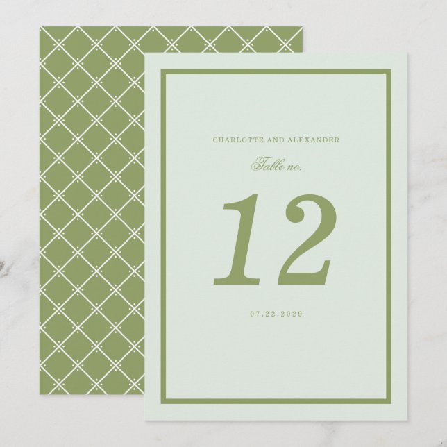 Convite Moss Green Estate Wedding Table Number Card (Frente/Verso)