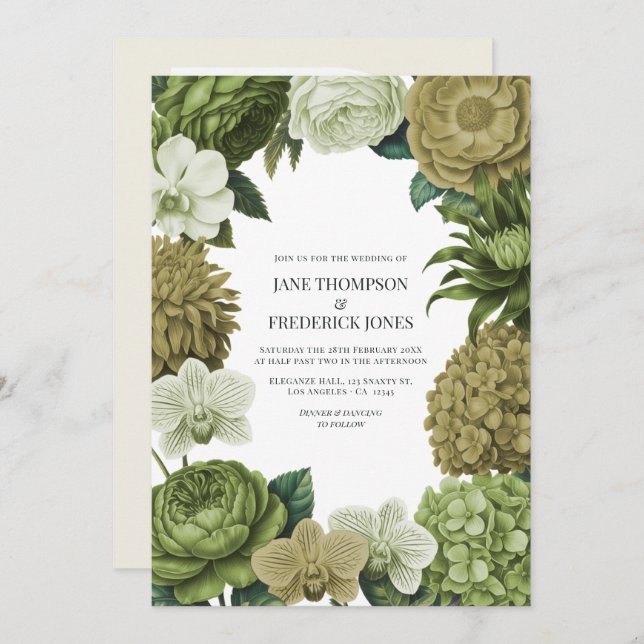 Convite Moss Green, Fern Mist & Pale Pistachio Wedding (Frente/Verso)