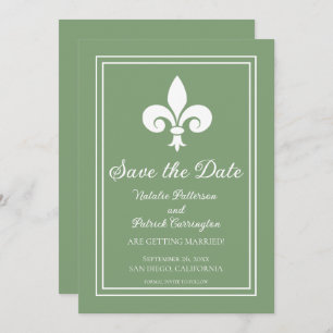 Convite Moss Green Fleur de Lis Salve a data Convide