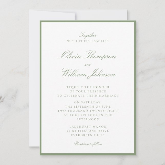 Convite Moss Green Framed Wedding Invitation (Frente)
