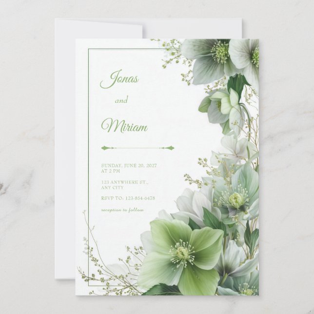 Convite Mossy Sage Hellebore Botanical Frame Wedding (Frente)