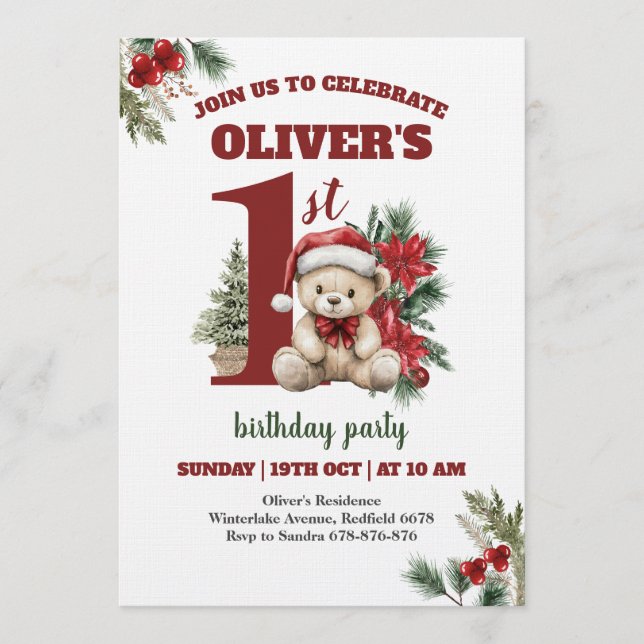 Convite Most Onederful Time Christmas 1st Birthday Party  (Frente)