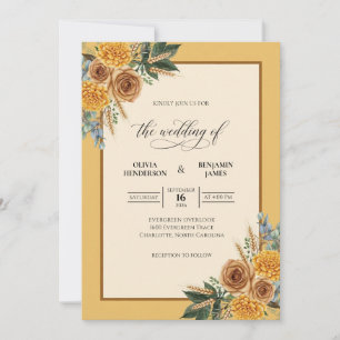 Convite Mostarda Âmbar Calêndula Eucalipto Casamento