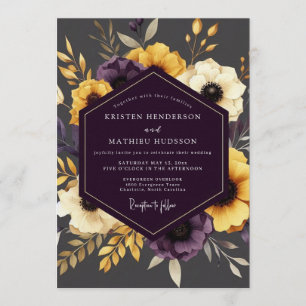 Convite Mostarda & Ameixa Floral Moody Casamento