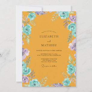 Convite Mostarda Aqua Ranunculus Cinza Eucalipto Casamento