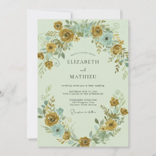 Convite Mostarda Aqua Ranunculus Eucalipto Casamento