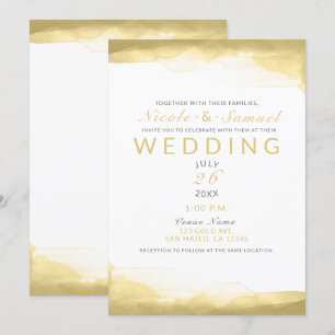 Convite Mostarda de Dijon Dourada Aquarela Casamento Moder
