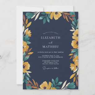 Convite Mostarda Folhagem Teal Suave Eucalipto Casamento