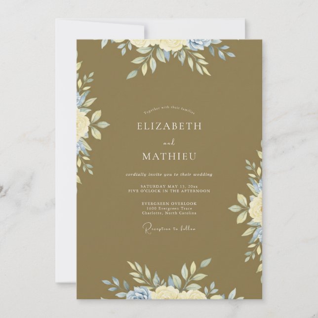 Convite Mostarda Folhas de Ouro Antigo Casamento (Frente)