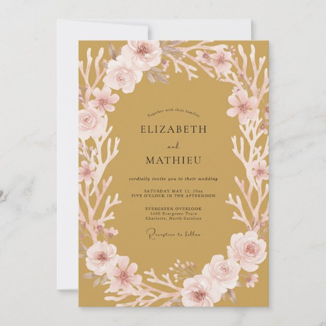 Convite Mostarda Gentil Flor de Casamento (Frente)