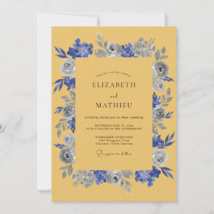 Convite Mostarda Índigo Floral Casamento Rústico