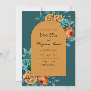 Convite Mostarda Pérola Flor Eucalipto Casamento