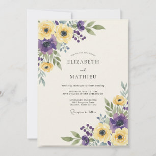 Convite Mostarda Ranunculus Roxo Eucalipto Casamento