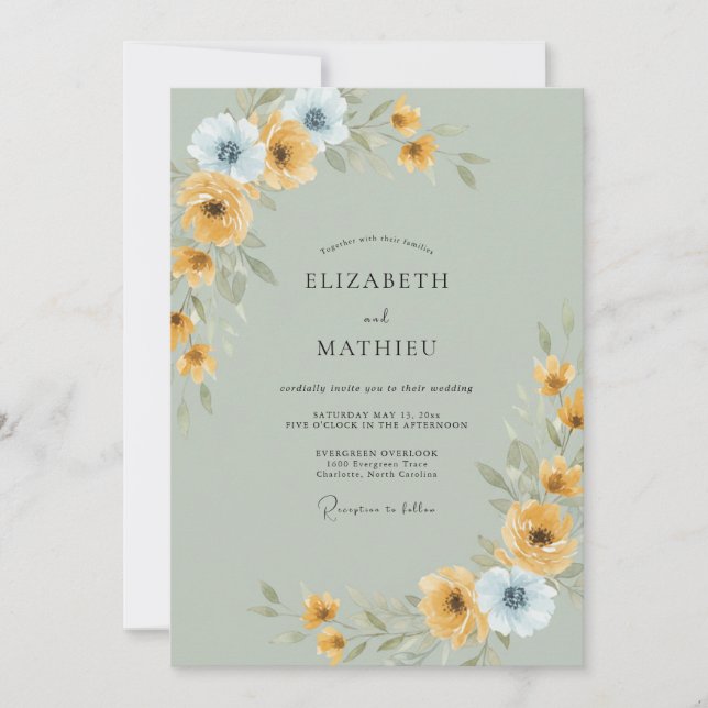 Convite Mostarda Vinca Ranunculus Eucalipto Casamento (Frente)