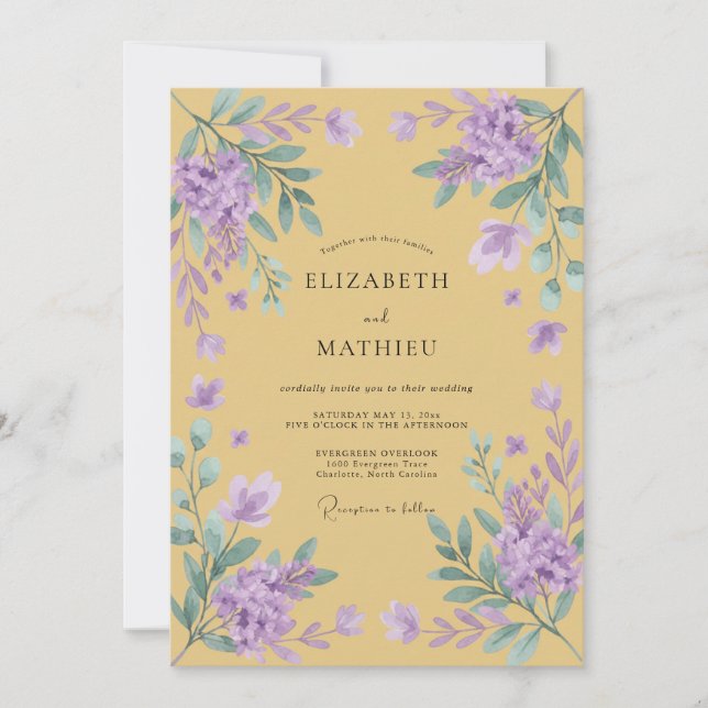 Convite Mostarda Violeta Wisteria Casamento (Frente)