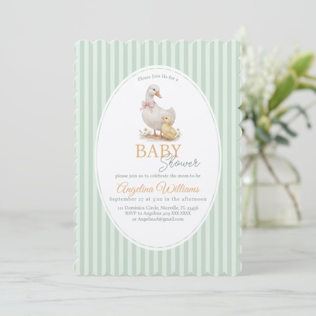 Convite Mother Goose and Gosling Baby Shower Invitation (Em pé/Frente)