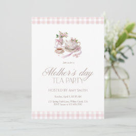 Convite Mother’s Day Tea Party Pink Gingham