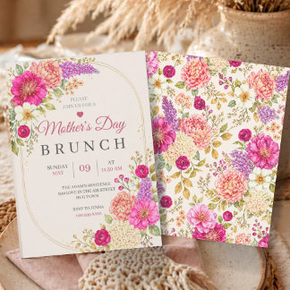 Convite Mother's Day Brunch | Lunch Pink Flowers Floral