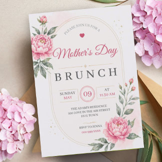 Convite Mother's Day Brunch | Lunch Pink Flowers Floral